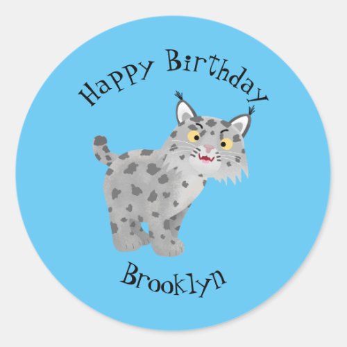 Cute mean bobcat lynx cartoon classic round sticker