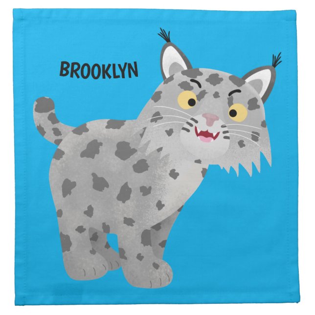 Cute mean bobcat lynx cartoon cloth napkin (Front)