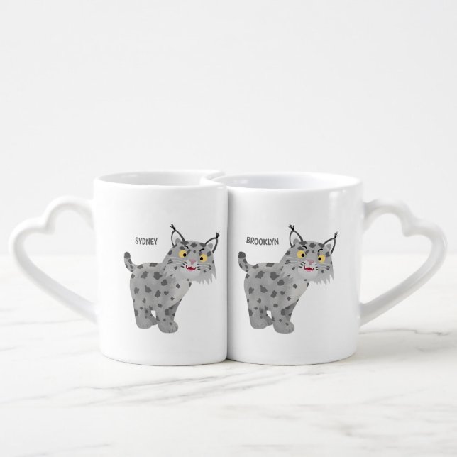 Cute mean bobcat lynx cartoon coffee mug set (Back Nesting)