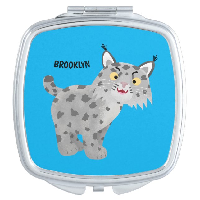 Cute mean bobcat lynx cartoon  compact mirror (Front)