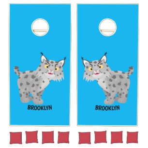 Cute mean bobcat lynx cartoon cornhole set