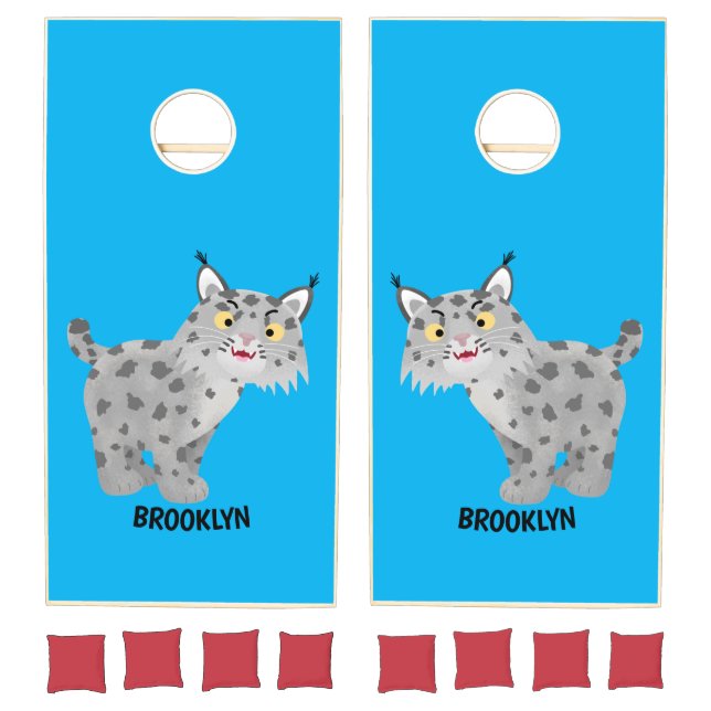 Cute mean bobcat lynx cartoon cornhole set (Set)