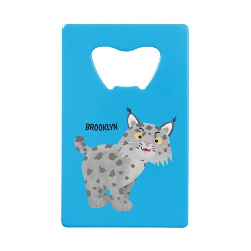 Cute mean bobcat lynx cartoon credit card bottle opener