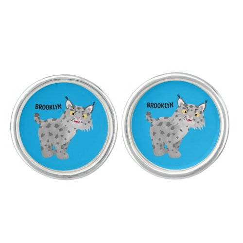 Cute mean bobcat lynx cartoon cufflinks