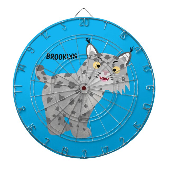 Cute mean bobcat lynx cartoon dart board (Front)