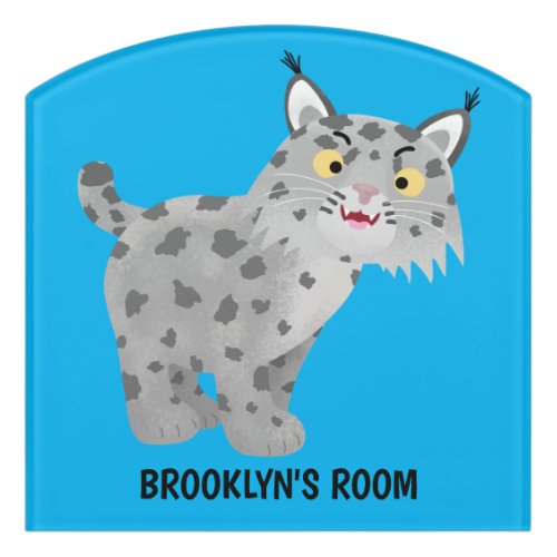 Cute mean bobcat lynx cartoon  door sign