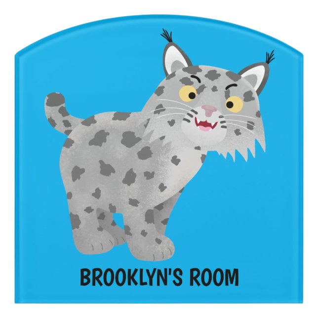 Cute mean bobcat lynx cartoon  door sign (Contour Front)