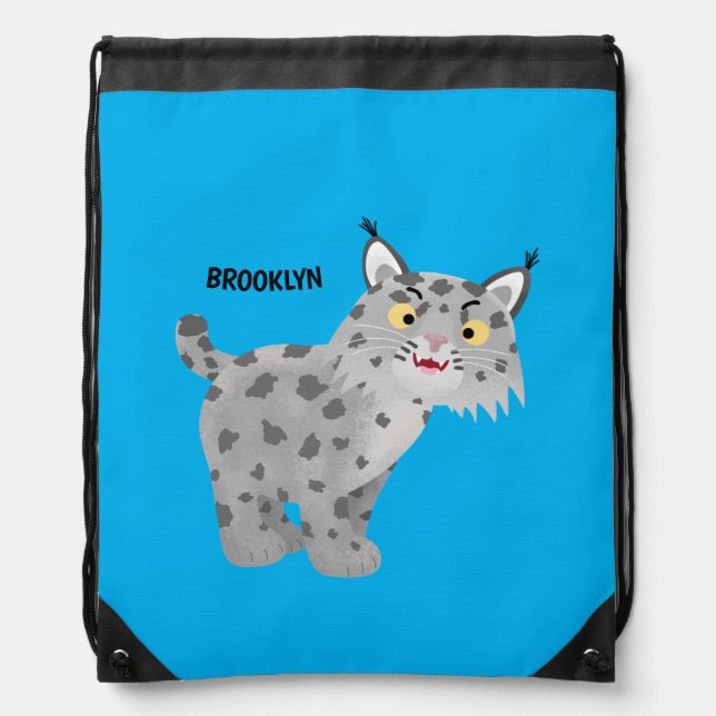 Cute mean bobcat lynx cartoon drawstring bag (Front)
