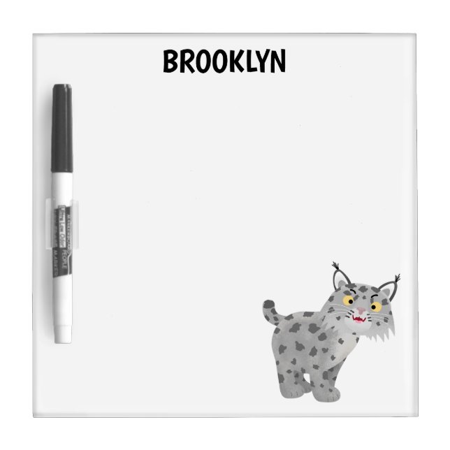 Cute mean bobcat lynx cartoon dry erase board (Front)
