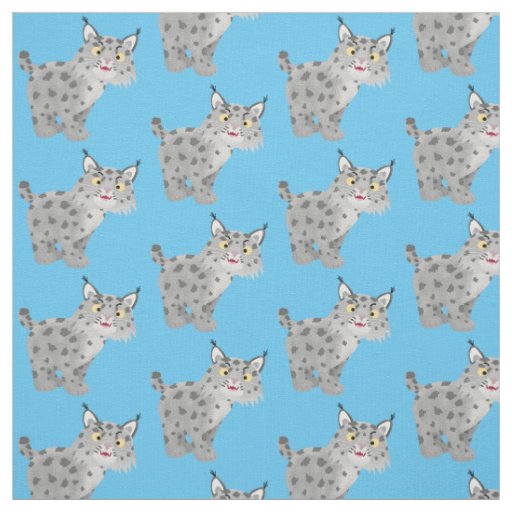 Cute mean bobcat lynx cartoon fabric