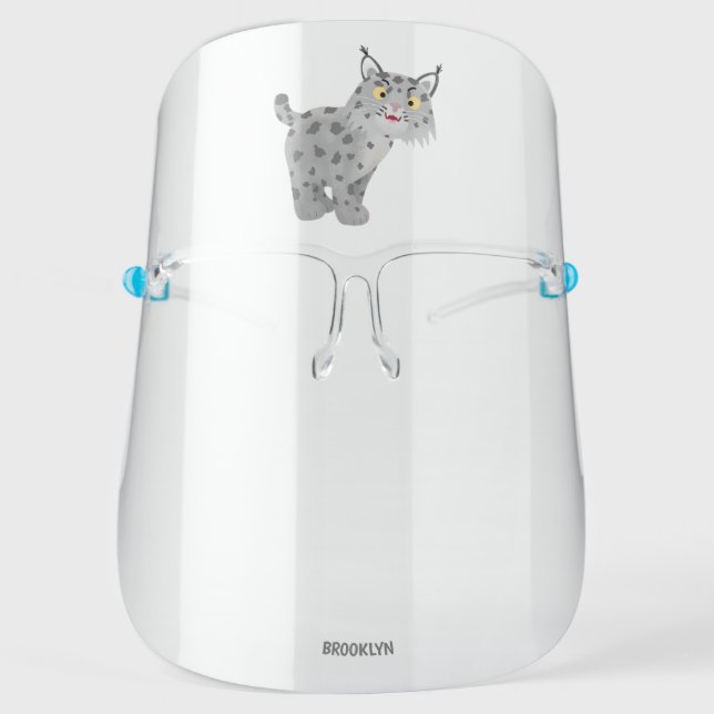 Cute mean bobcat lynx cartoon face shield (Front)