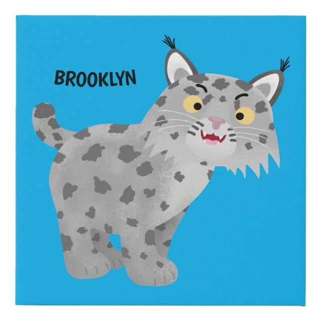 Cute mean bobcat lynx cartoon faux canvas print (Front)