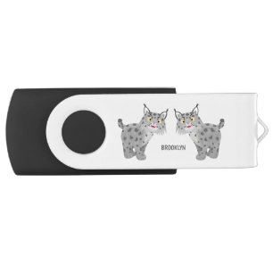 Cute mean bobcat lynx cartoon flash drive