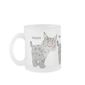Cute mean bobcat lynx cartoon frosted glass coffee mug