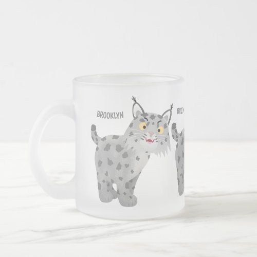 Cute mean bobcat lynx cartoon frosted glass coffee mug