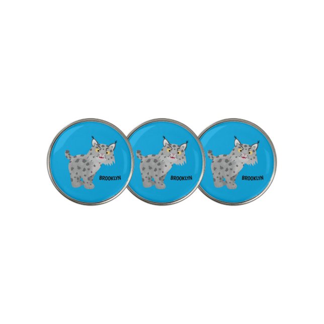 Cute mean bobcat lynx cartoon golf ball marker (3 Up)