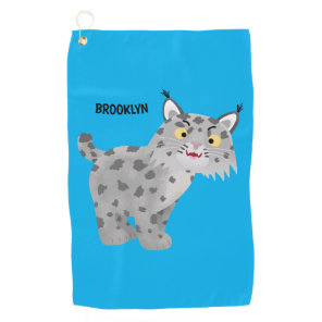 Cute mean bobcat lynx cartoon golf towel