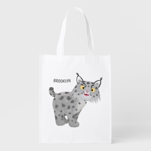 Cute mean bobcat lynx cartoon grocery bag