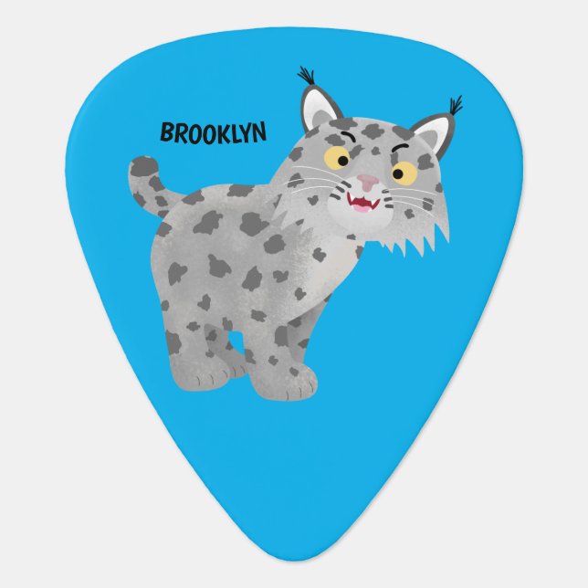 Cute mean bobcat lynx cartoon guitar pick (Front)