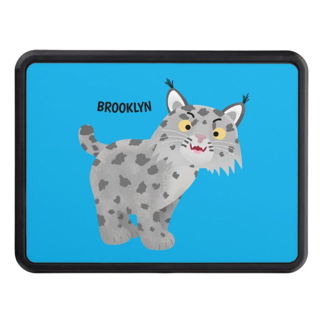 Cute mean bobcat lynx cartoon hitch cover (Front)