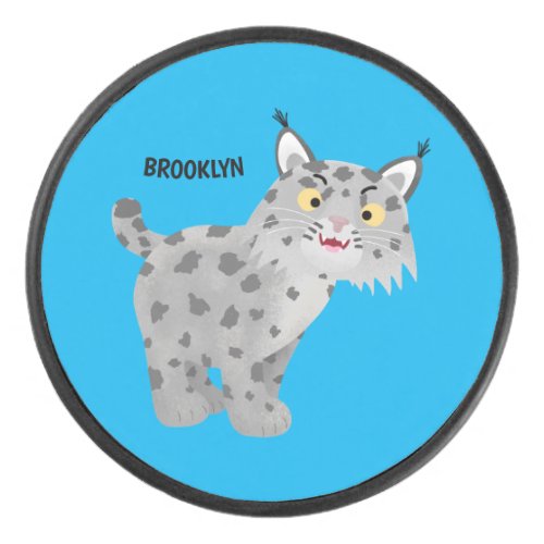 Cute mean bobcat lynx cartoon hockey puck