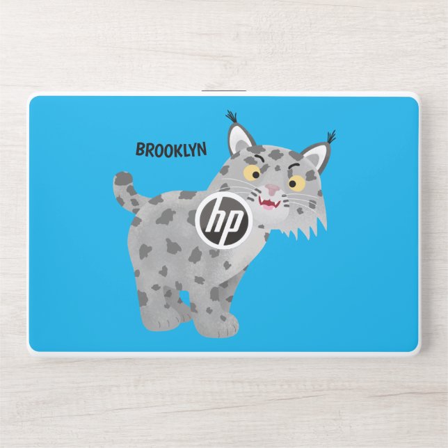 Cute mean bobcat lynx cartoon HP laptop skin (Front)