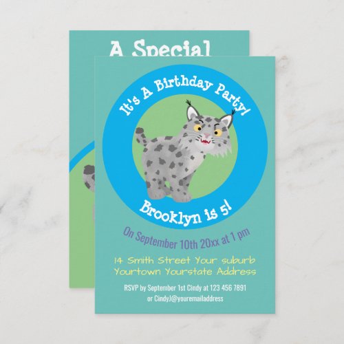 Cute mean bobcat lynx cartoon invitation