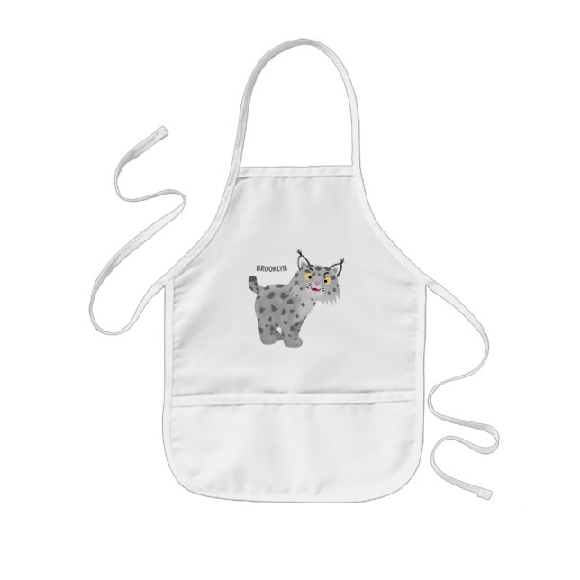 Cute mean bobcat lynx cartoon kids' apron (Front)