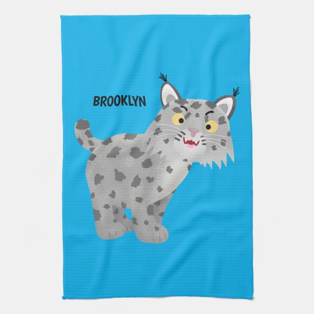 Cute mean bobcat lynx cartoon kitchen towel (Vertical)