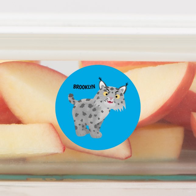 Cute mean bobcat lynx cartoon labels (Affixed)