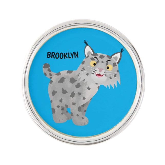 Cute mean bobcat lynx cartoon lapel pin (Front)