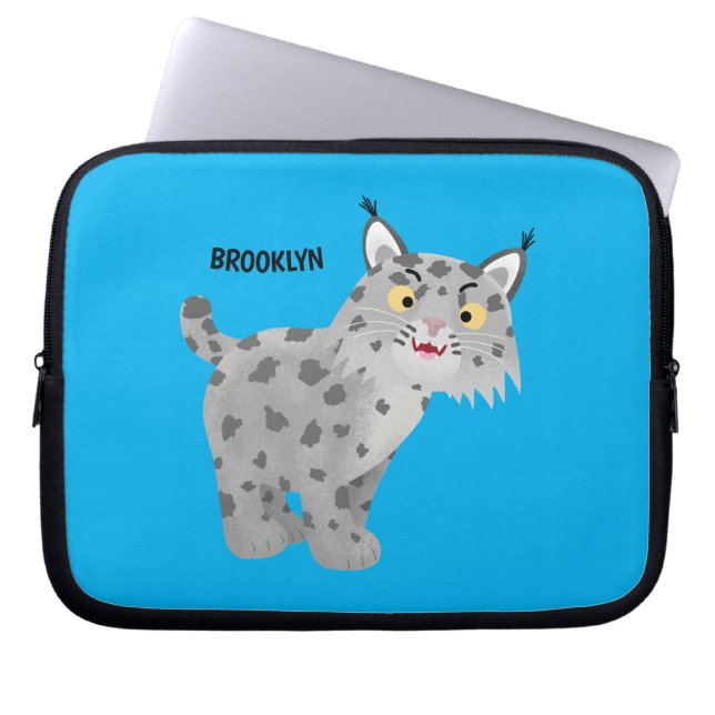 Cute mean bobcat lynx cartoon laptop sleeve (Front)