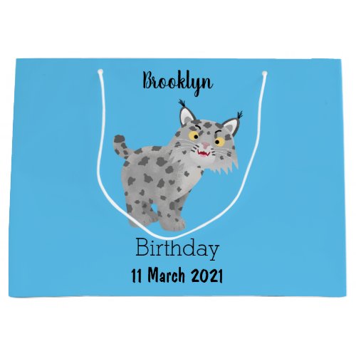 Cute mean bobcat lynx cartoon large gift bag