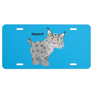 Cute mean bobcat lynx cartoon license plate