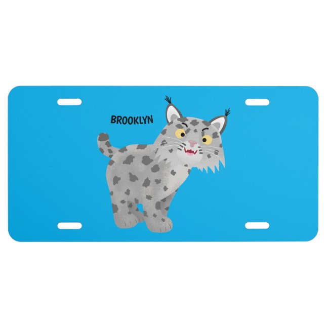 Cute mean bobcat lynx cartoon license plate (Front)