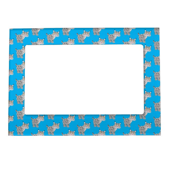 Cute mean bobcat lynx cartoon magnetic frame (Front)