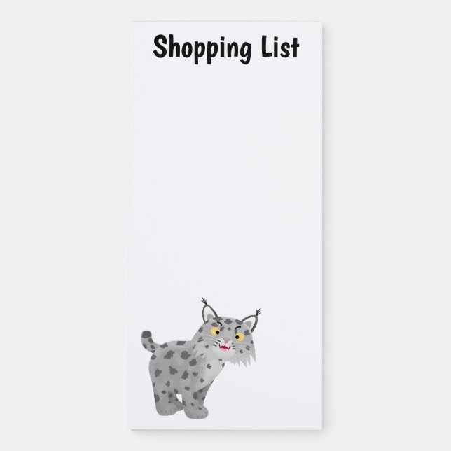 Cute mean bobcat lynx cartoon magnetic notepad (Front)