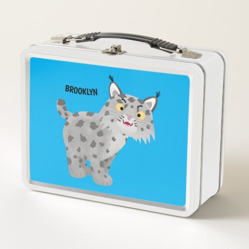 Cute mean bobcat lynx cartoon metal lunch box