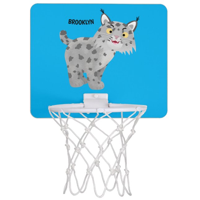 Cute mean bobcat lynx cartoon mini basketball hoop (Front)