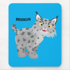 Cute mean bobcat lynx cartoon mouse pad