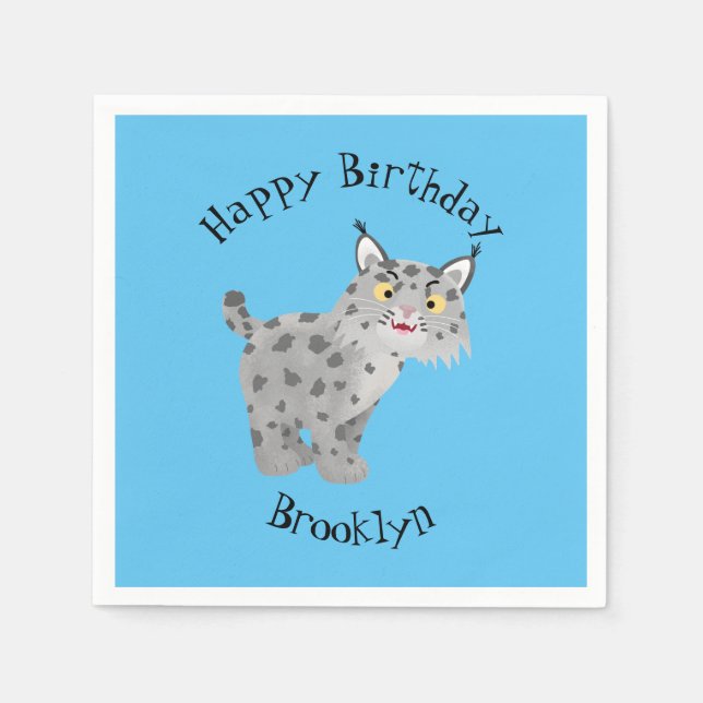 Cute mean bobcat lynx cartoon napkins (Front)
