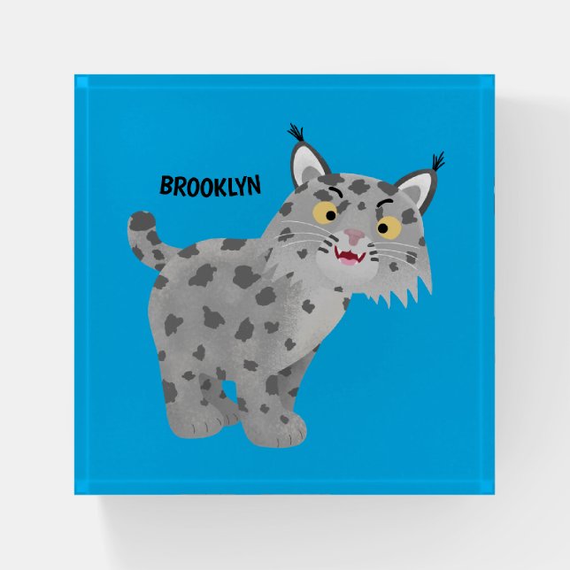 Cute mean bobcat lynx cartoon  paperweight (Front)
