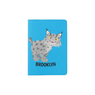 Cute mean bobcat lynx cartoon passport holder