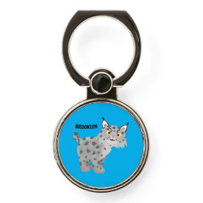 Cute mean bobcat lynx cartoon phone ring stand