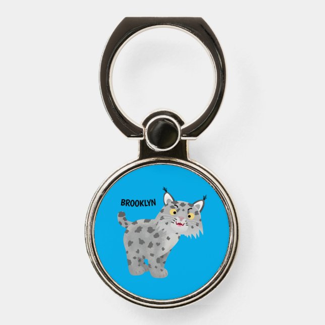 Cute mean bobcat lynx cartoon phone ring stand (Front)