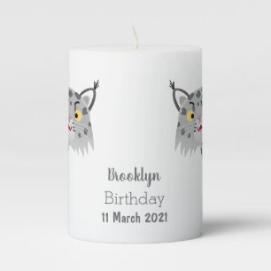 Cute mean bobcat lynx cartoon pillar candle