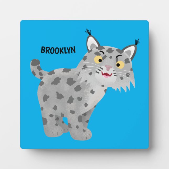 Cute mean bobcat lynx cartoon plaque (Front)