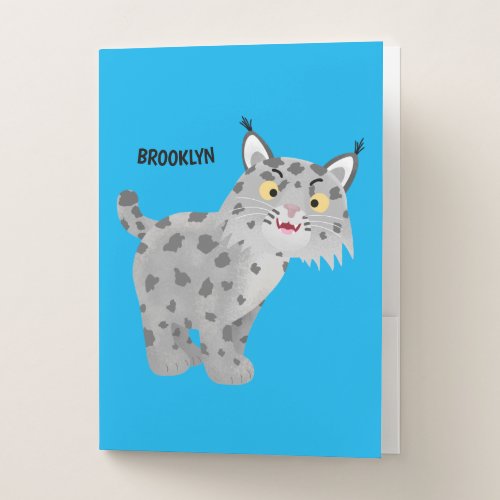 Cute mean bobcat lynx cartoon  pocket folder