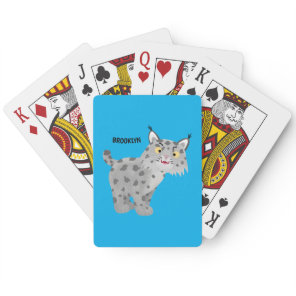 Cute mean bobcat lynx cartoon poker cards