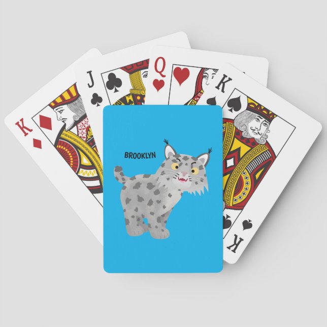 Cute mean bobcat lynx cartoon poker cards (Back)
